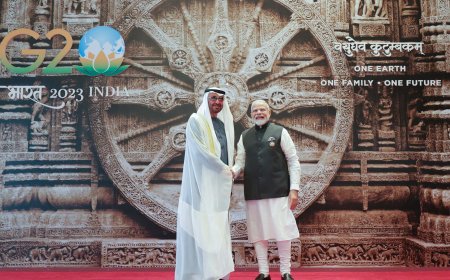 PM receives world leaders at G20 Summit, in Bharat Mandapam (Pragati Maidan), New Delhi