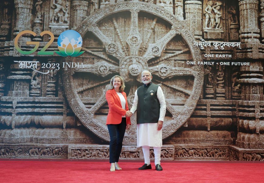 PM receives world leaders at G20 Summit, in Bharat Mandapam (Pragati Maidan), New Delhi