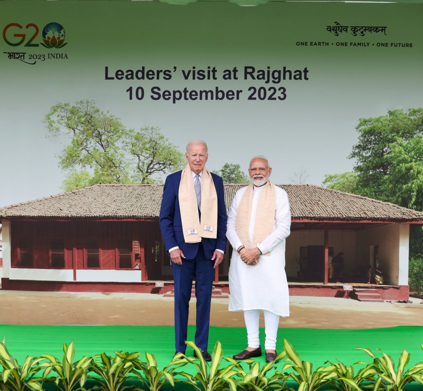 PM and G20 leaders visit at Rajghat, in New Delhi