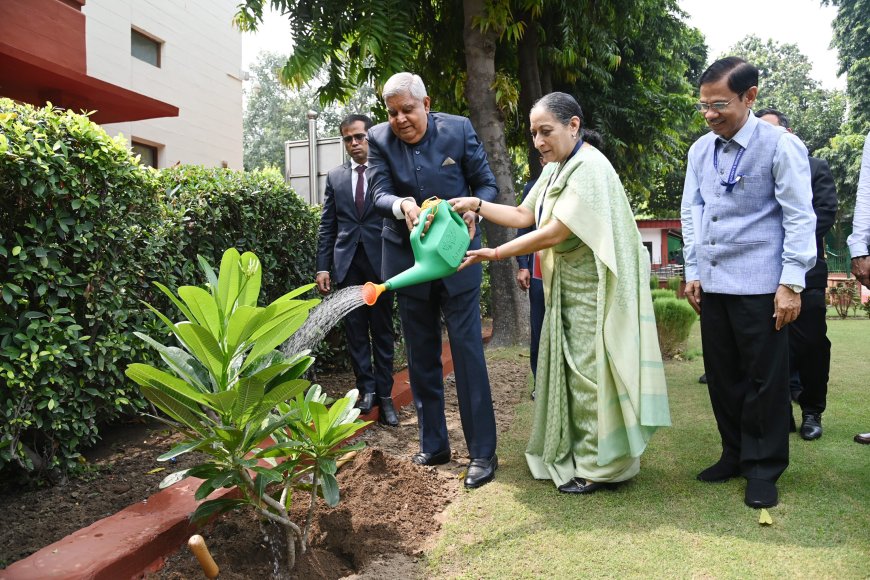 Vice President and Chairman of Rajya Sabha, Shri Jagdeep Dhankhar planting a sapling at the premises of Indian Council of World Affairs