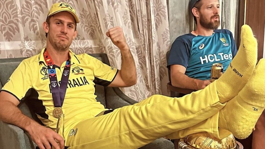 'Yeah probably': Australia's Mitchell Marsh when asked if he would again rest feet on World Cup trophy