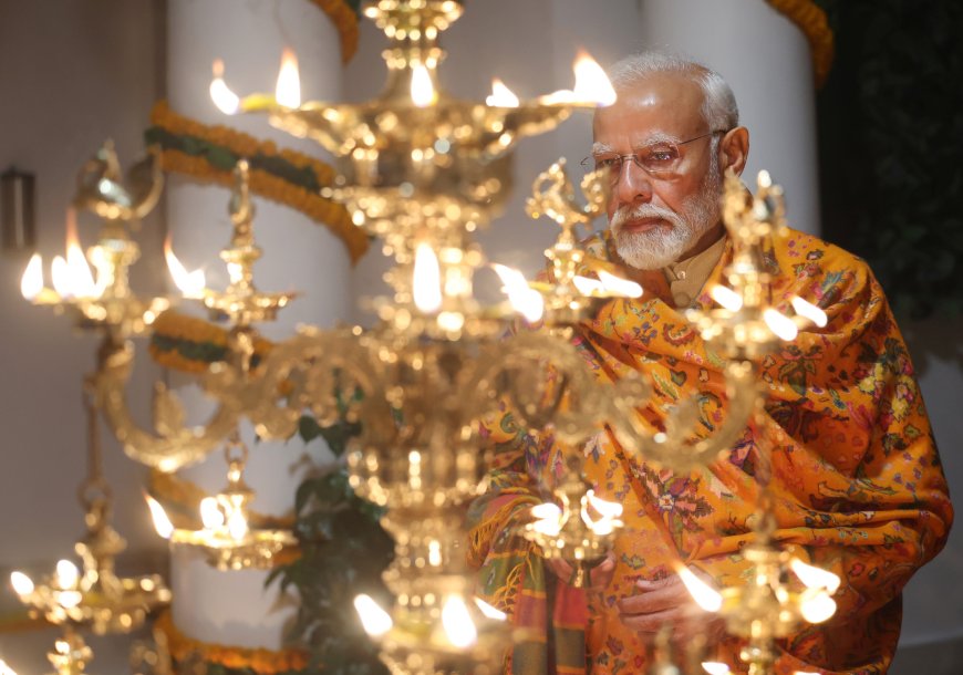 PM lights 'Ram Jyoti' at his residence in Delhi to mark the 'Pran Pratishtha' of Ram Lalla in Ayodhya