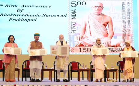 PM releases commemorative stamp and a coin in honour of Acharya Srila Prabhupada
