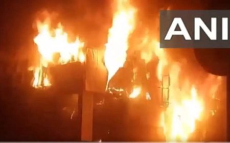 Massive fire engulfs car showroom in Karnataka's Shivamogga