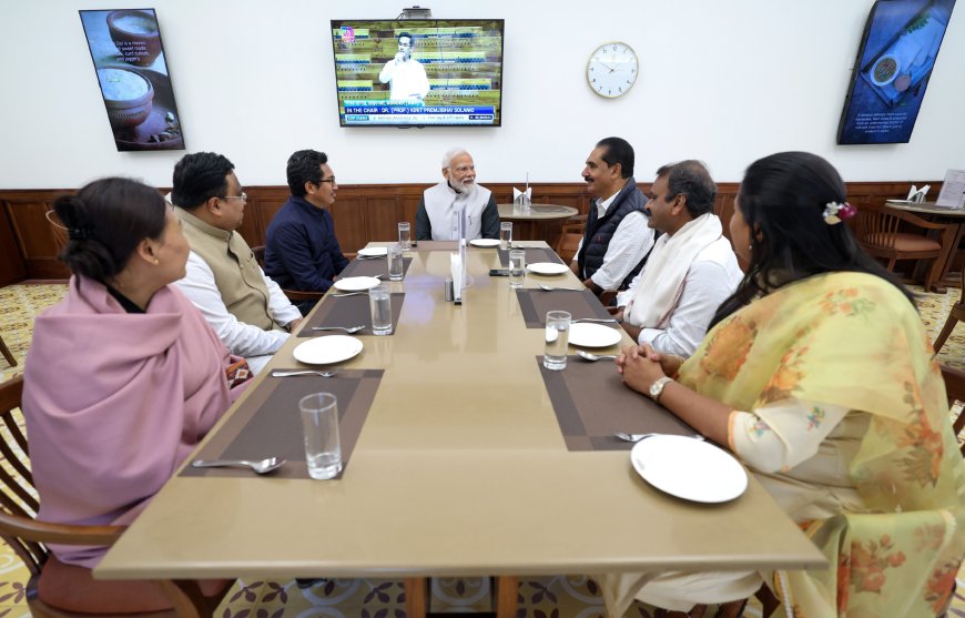 PM having lunch with fellow MPs at Parliament Canteen