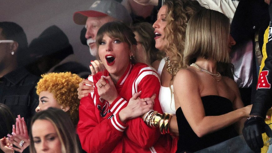 Taylor Swift cheers for boyfriend Travis Kelce as she attends 2024 Super Bowl in Vegas