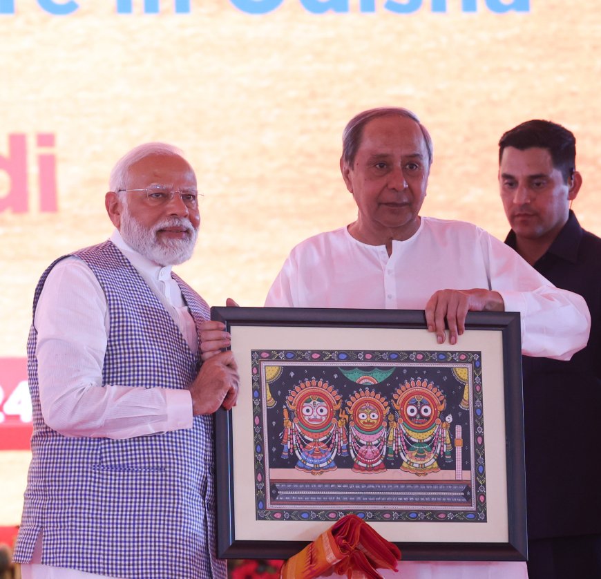 PM at the laying foundation stone of multiple development projects at Chandikhole, in Odisha