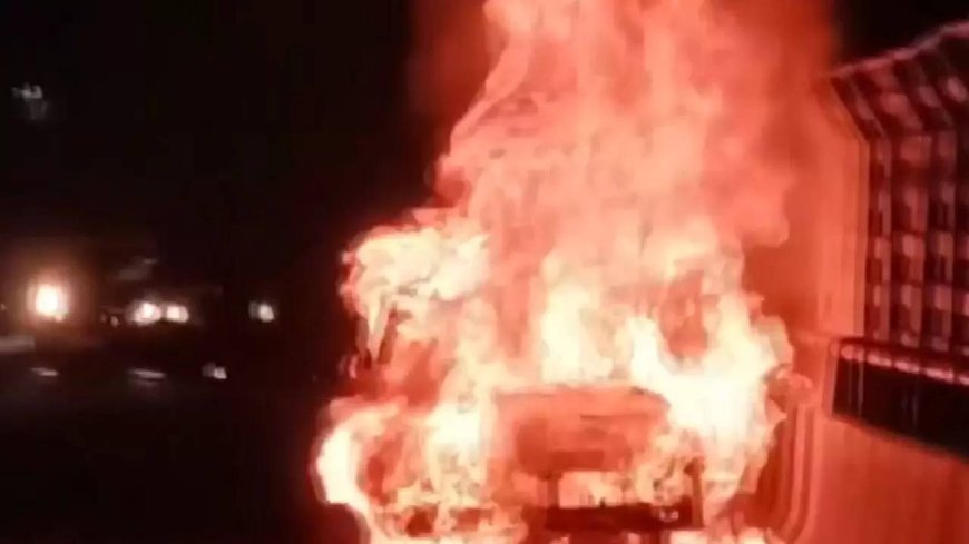 Watch: Car catches fire at Sagarpur flyover in Delhi, no injuries reported