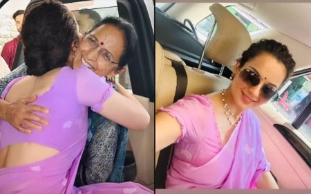 Kangana hugs her mom, leaves for Parliament: PICS