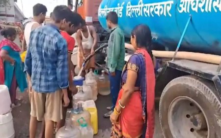 Delhi water crisis: Long queues continue to form near tankers across capital