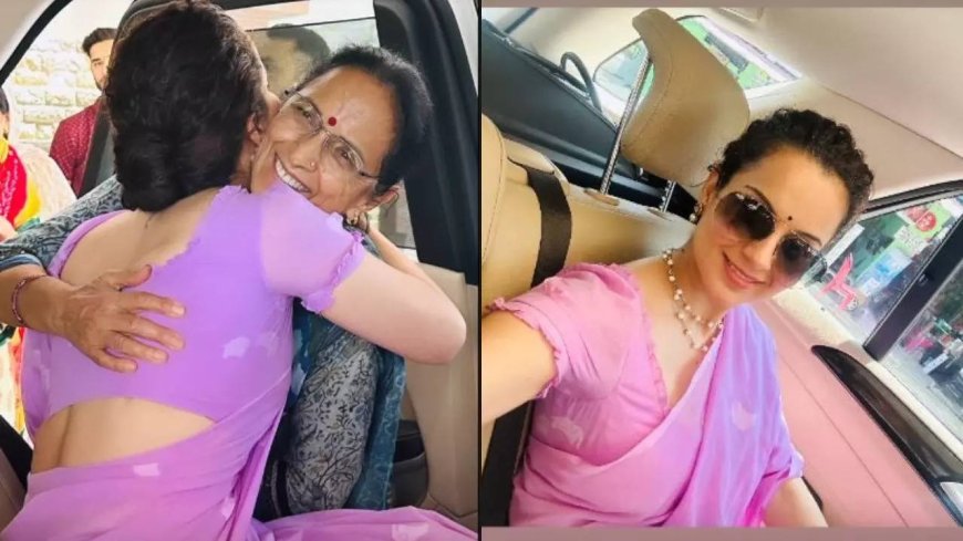 Kangana hugs her mom, leaves for Parliament: PICS