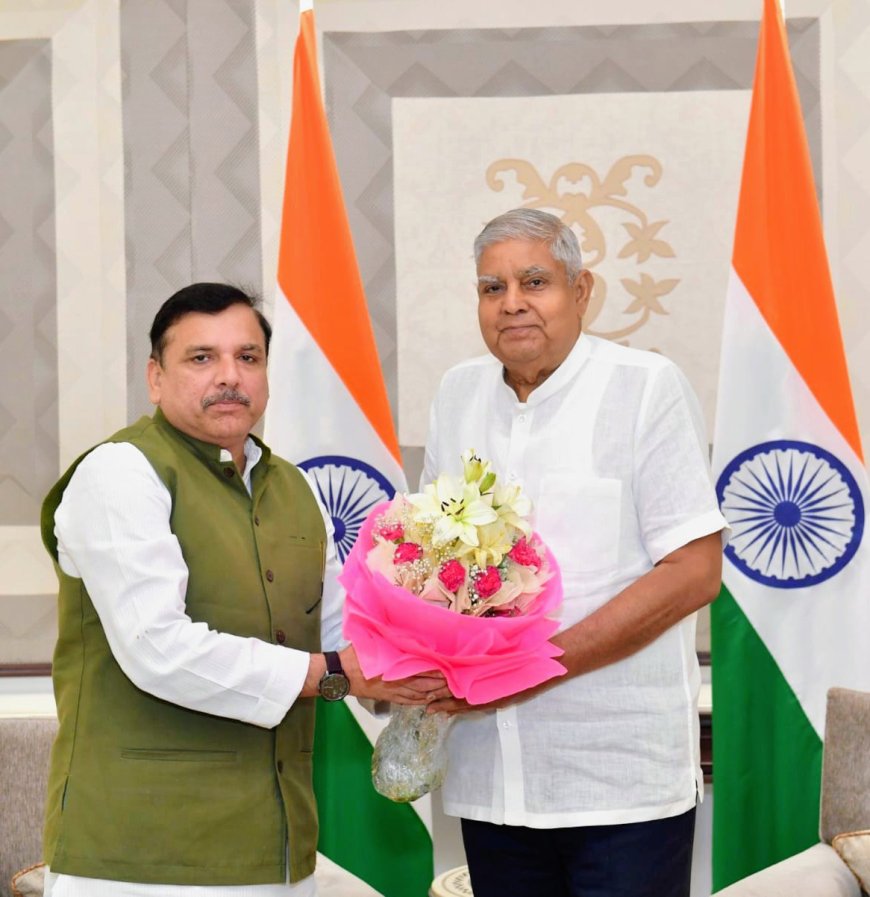 AAP Rajya Sabha Member Sanjay Singh called on the Vice President of India, Shri Jagdeep Dhankhar at Vice-President’s Enclave