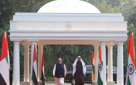 PM and the President of the United Arab Emirates Sheikh Mohamed bin Zayed Al Nahyan witnessing the Exchange of MoUs between India and UAE at 7, Lok Kalyan Marg, in New Delhi