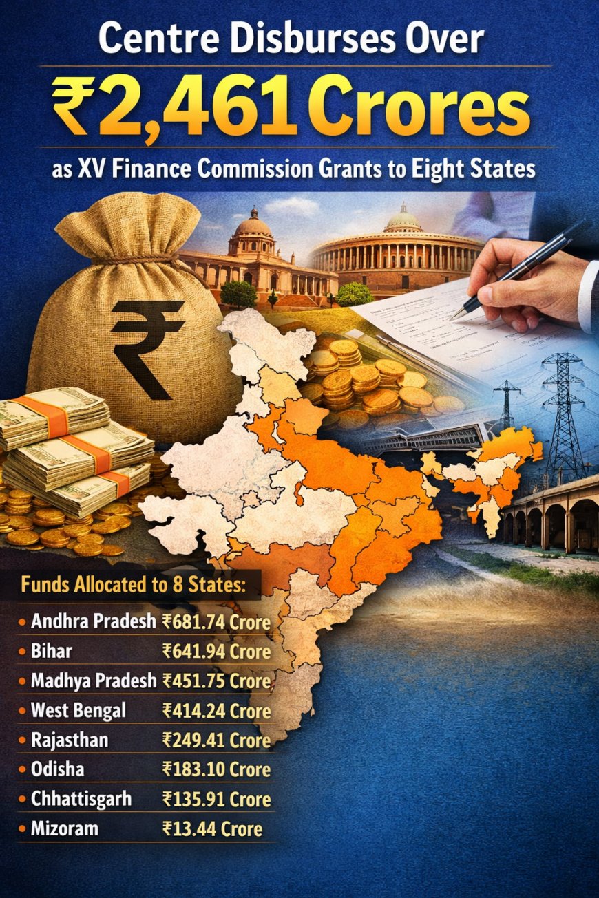 Centre Disburses Over ₹2,461 Crores as XV Finance Commission Grants to Eight States