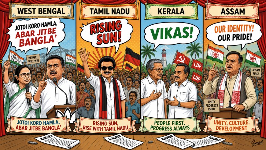 Chants of power: How slogans set the tone in Bengal, Tamil Nadu, Kerala, Assam elections